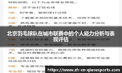 北京羽毛球队在城市联赛中的个人能力分析与表现评估